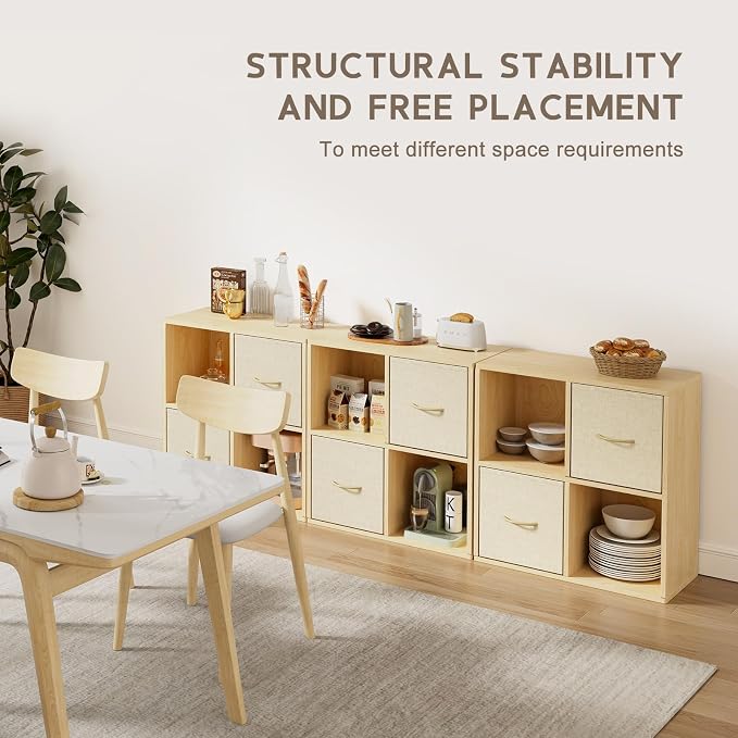 EXPERLAM 4 Cube Storage Organizer - Solid Wood Bookshelf with 2 Storage Bins, Cube Shelf with 2 Removable Back Panels, Vertical or Horizontal Bookcase, Open Book Shelf for Bedroom, Living Room, Office