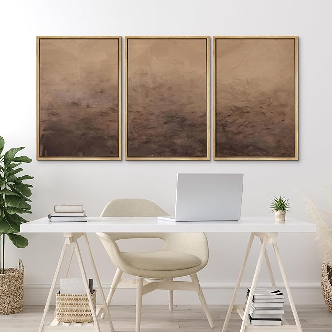 MUDECOR Framed Canvas Print Wall Art Minimalist Earthy Neutral Brown Abstract Illustrations Realism Decorative for Living Room, Bedroom, Office - 16"x24"x3 Natural