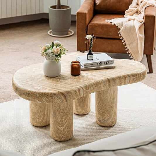 Modern Stone Cloud Coffee Table - Accent Organic-Shaped Tabletop with Marble Finish, Cloud Sofa Center Table for Living Room/Bedroom/Office (Onyx White)