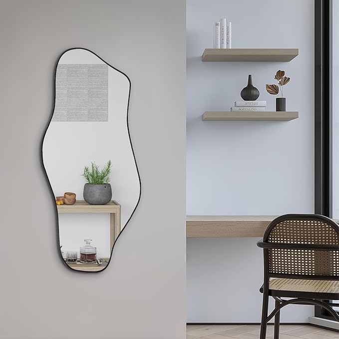 Irregular Wall Mirror, Asymmetrical Frameless Mirrors, 40"x17.7" Bathroom Mirror for Over Sink, Modern Cloud Shaped Mirrors for Living Room Bedroom Hallway Entryway Fireplace