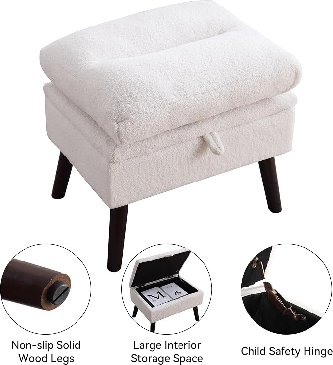 HCHAIRH Accent Chair with Ottoman Set, Comfy Reading Chair and Ottoman, Modern Oversized Lounge Armchair with Adjustable Backrest for Living Room Bedroom, Teddy White