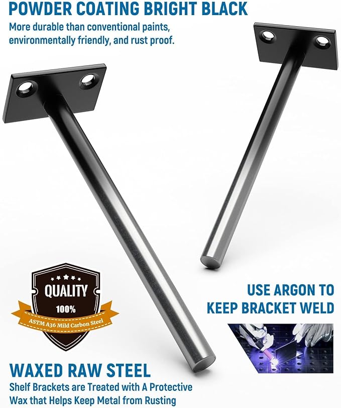 LEOPO Black 32-Pack 8 inch Floating Shelf Brackets, Hidden Shelf Bracket for Wood, Concealed Blind Shelving Support,Invisible Coated Brackets for DIY Decorative,Fit for Kitchen, Bathroom,Study Room