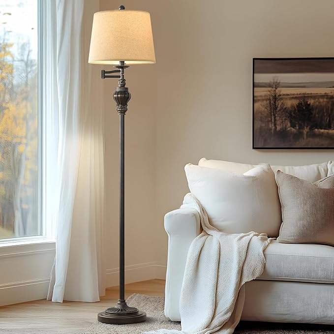 G-SAFAVA 61" Vintage Floor Lamp with 350° Adjustable Swing Arm, Standing Lamp for Bedroom Living Room Bedside Nightstand Retro Farmhouse Mid Century Lamp Light Home Décor Office Gifts