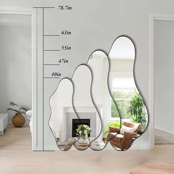 Large Irregular Mirror, 55"x25.6" Asymmetrical Wall Mirrors with Metal Frame, Odd Shaped Mirror Decorative, Modern Abstract Mirrors for Living Room Bathroom Bedroom Hallway Entryway