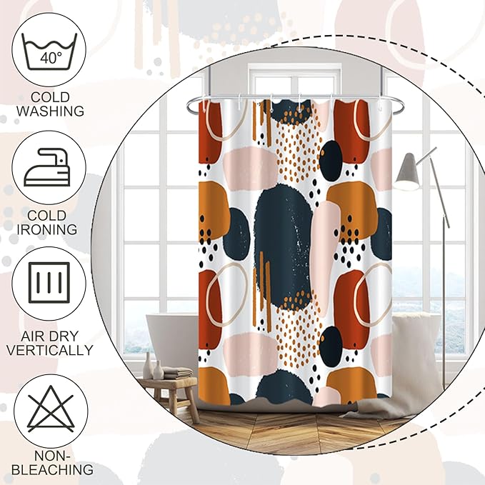 Baocicoo Abstract Shower Curtain Grey and Brown Blocks Black Dots Aesthetic Minimalist Shower Curtains for Bathroom Hostel Hotel Durable Fabric Waterproof Curtain for Bathroom with Hooks 36x72Inches