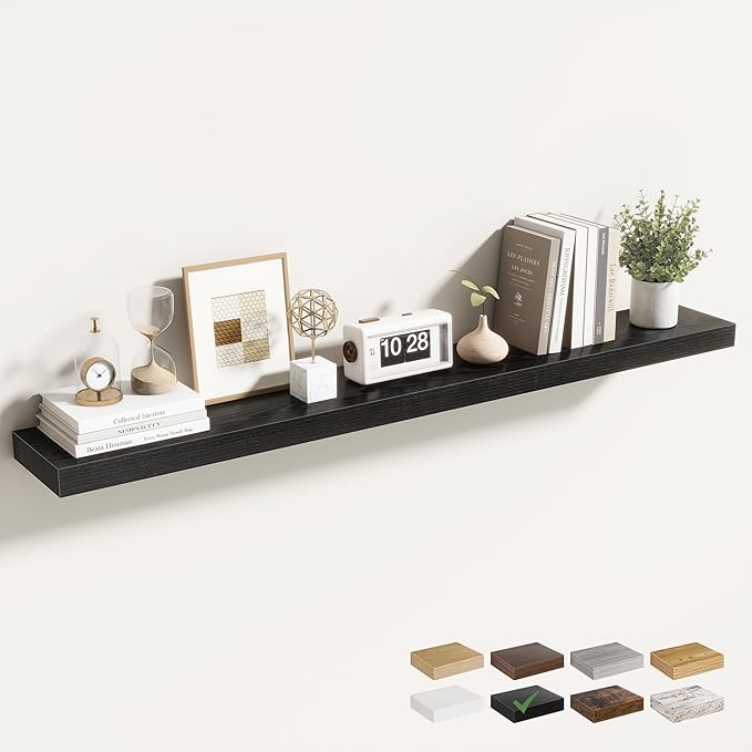 48 Inch Floating Shelves for Wall 1 Pack, 48" Wall Shelves for Books, Storage, Decor, Wall Mounted Floating Shelf with Invisible Brackets for Kitchen, Living Room, Black