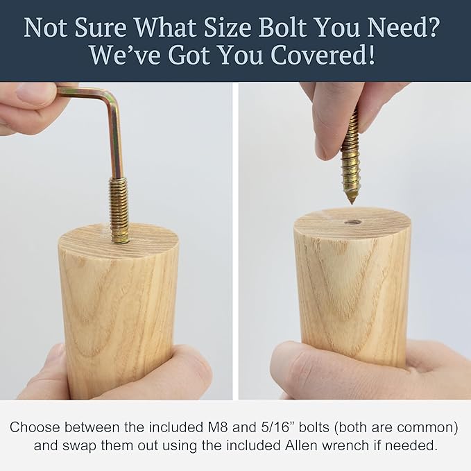 Premium Ash Wood Furniture Legs with Gold Caps (Full Install Kit) - Pick Your Size and Color