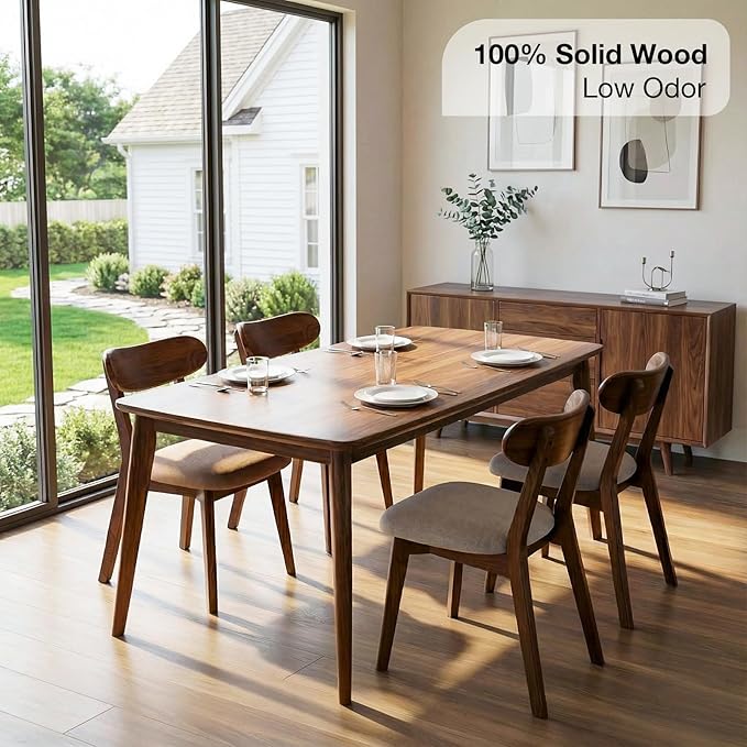 100% Solid Wood Dining Room Chairs - Practical Kitchen Chairs - Wood Chair for Dining Room, Kitchen (4, Walnut with Grey Cushion)