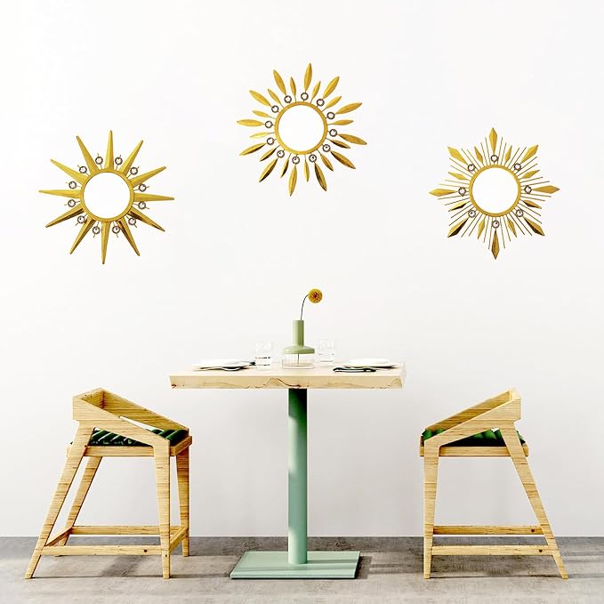 Champagne Gold Round Mirrors for Wall Art Pack of 3, Decorative Mirror Wall Valentine Decor& Vintage Room Decor, Sunburst Circle Mirrors Modern Valentine Gifts for Women & Moms
