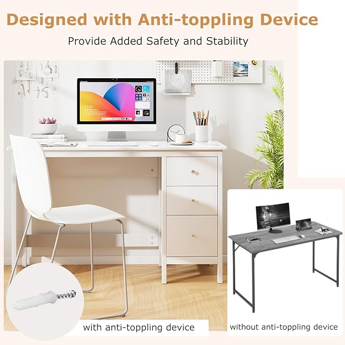 Tangkula White Desk with Drawers, Modern Home Office Computer Desk with Storage Drawers & Spacious Desktop, Compact Writing Study Desk Laptop Desk for Bedroom, Multipurpose Workstation