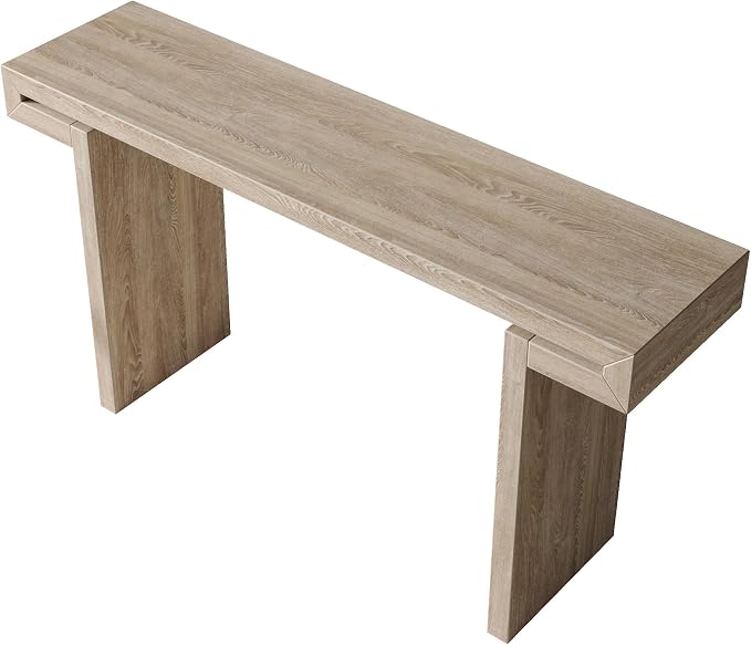 Wood Console Table, 60" Retro Long Sofa Table Behind Couch with Real Wood Veneered, Farmhouse Wooden Narrow Sofa Table Hall Table for Living Room Foyer Entrance Entryway, Natural
