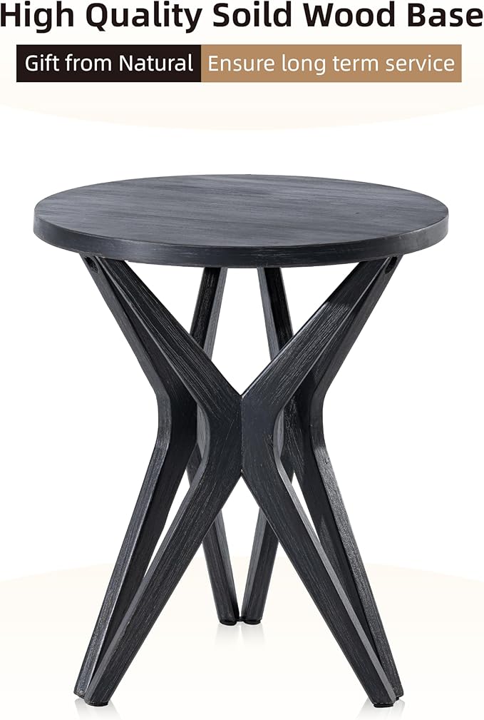 LONYKE Pedestal Farmhouse End Table Set of 2, Distressed Top with Tripod Base Bedside Table for Living Room, Modern, Boho Decor, Round (2-Pack, Distressed Black)
