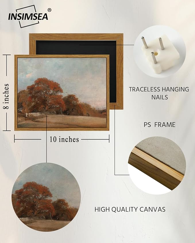 InSimSea Fall Landscape Framed Wall Art,Vintage Canvas Print, Autumn Scenery,Nature Decor for Living Room, Bedroom, Bathroom,8x10 in
