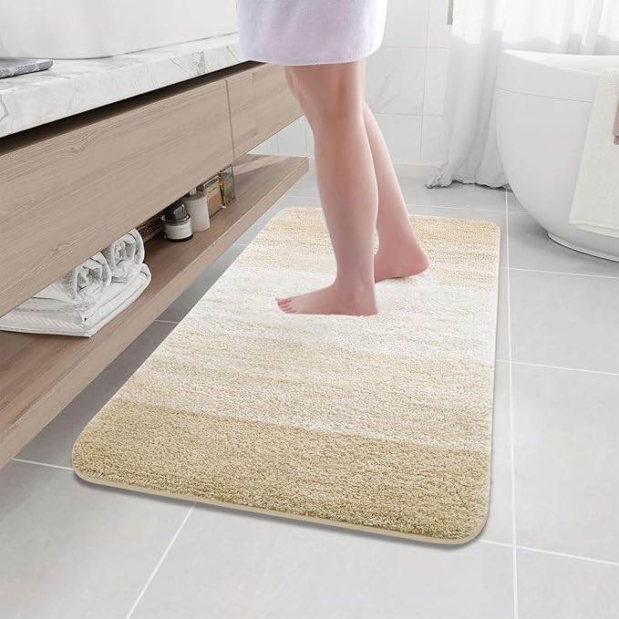 Arotive Microfiber Bathroom Rugs, Shaggy Soft and Absorbent Bath Rug, Non-Slip, Thick Plush Machine Washable Dry Bath Mats for Bathroom, Tub and Shower, 44x24, Light Beige, Rectangular