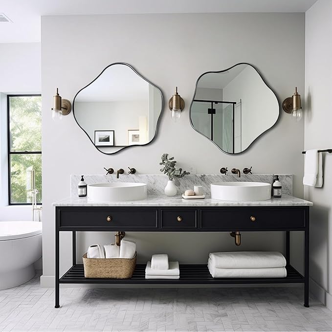 Irregular Shaped Mirror, 20" Modern Scalloped Mirrors, Asymmetrical Wall Mirror Decorative, Wavy Round Mirrors for Living Room Bathroom Bedroom Hallway Entryway Fireplace