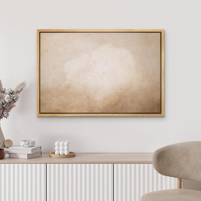 MUDECOR Framed Canvas Print Wall Art Vintage Neutral Minimalist Beige Grunge Abstract Illustrations Minimalism Decorative Bohemian Colorful Zen for Living Room, Bedroom, Office - 16"x24" NATURAL