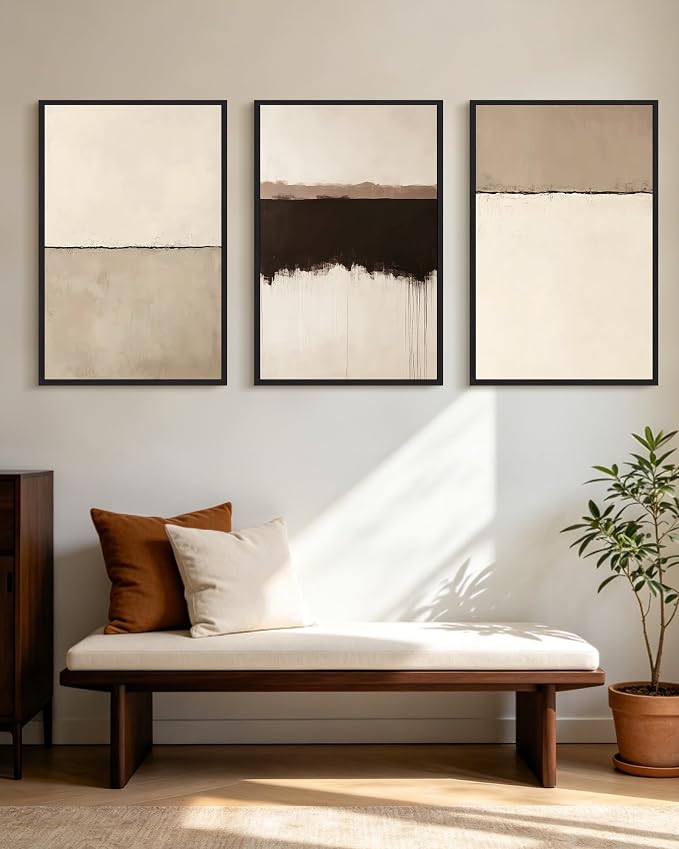 KUVIOKE Abstract Framed Wall Art Minimalist Beige Gray Pastel Watercolor Wall Decor Modern Illustration Neutral Art Painting Home Decor 24x36in (Black Framed)
