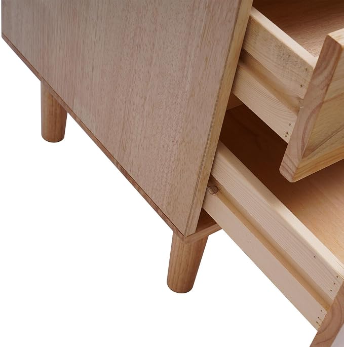 Nightstand Bedside Table with 2 Storage Drawers, Mid Century Modern Grooved Handle Wood Nightstand Side Table Bedroom Storage Drawer Bedside End Table