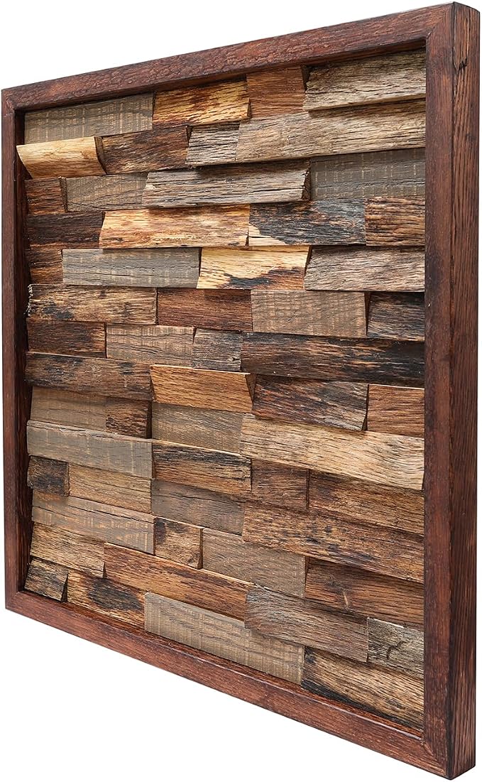 CONSDAN Wood Wall Decor | USA Grown Hardwood, Rustic Wooden Wall Art, Home Decorations for Living Room and Bedroom Aesthetic, Framed and Ready to Hang, Brick, 18" x 18"