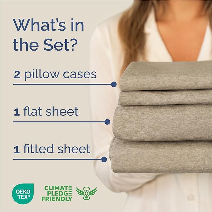 King Size 4 Piece Sheet Set - Comfy Breathable & Cooling Sheets - Hotel Luxury Bed Sheets for Women & Men - Deep Pockets, Easy-Fit, Soft & Wrinkle Free Sheets - Heathered Beige Oeko-Tex Bed Sheet Set