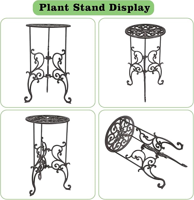 OwnMy Heavy Duty Cast Iron Plant Stand Indoor Outdoor Vintage Wrought Iron Round Flower Pot Holder Stand, 19.3" Tall Decorative Large Potted Plant Stand for Home Garden Patio, Retro-Brown