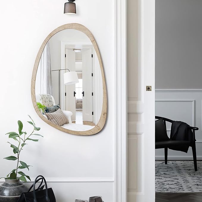 sawsile Irregular Wall Mirror for Bathroom,Wood Asymmetrical Rustic 24x36 inch Farmhouse Vanity Unique Nature Decorative Large Mirror for Entryway,Bedroom,Living Room,Washroom