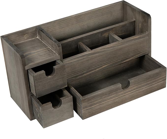 Rock Grey Wooden Desktop Organizer 3 Drawers Office Supplies Storage Caddy Stationery Box Mail Holder Note Pads Makeup Tools Cosmetics