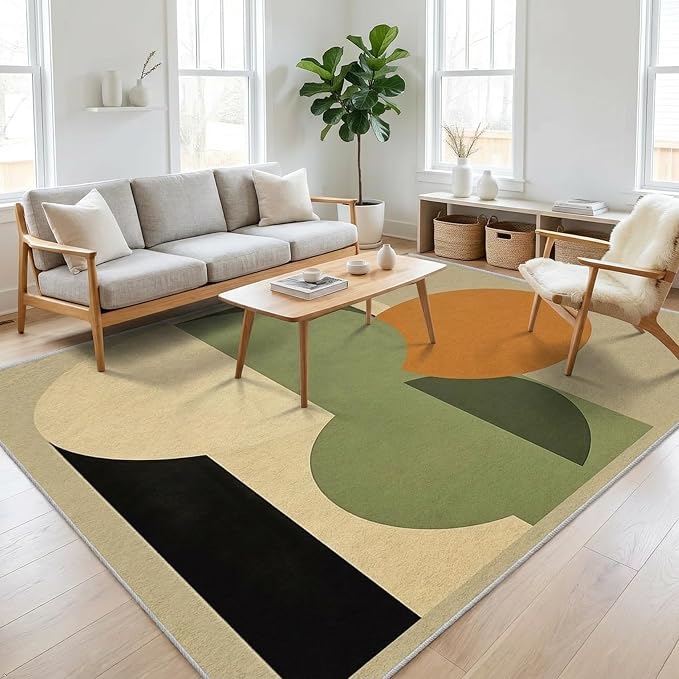 Mid Century Modern Rug 8x12, Washable Abstract Geometric Rugs for Living Room Bedroom, Minimalist Area Rug for Home Decor, Non Slip Backing Floor Carpet - 8 x 12 ft
