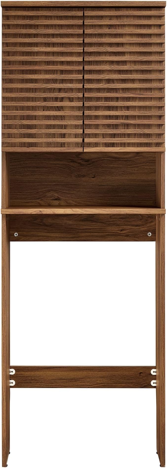 Modway Render Over The Toilet Storage Cabinet in Walnut - Modern Bathroom Organizer with Open Shelf, 2 Soft-Close Doors, Wall Cabinet for Above Toilet Storage - Linen Cabinet with Adjustable Shelves