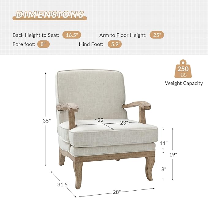 HULALA HOME Mid-Century Modern Accent Chair Set of 2, Upholstered Living Room Lounge Chair, Comfy Armchair with Solid Wood Legs & Removable Cushion, Bedroom Lounge Room Sofa Chair (Ivory)