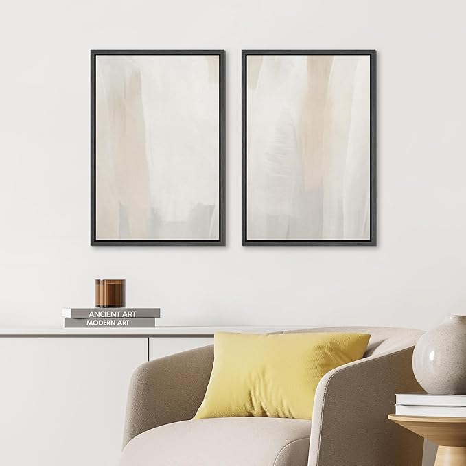 IDEA4WALL Framed Canvas Print Wall Art Set Minimalist Beige Watercolor Soft Neutral Abstract Illustrations Modern Art Decorative Bohemian Calm/Zen for Living Room, Bedroom, Office - 16"x24"x2 Black