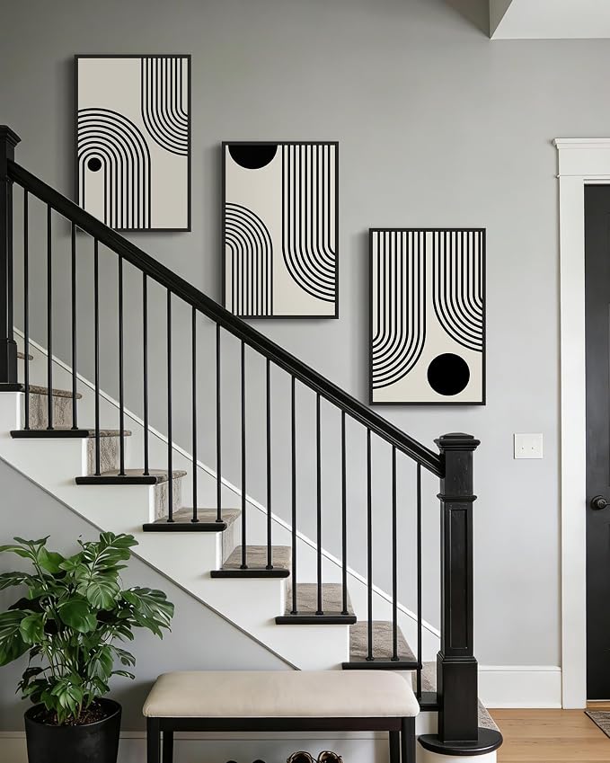Drsoum Black Abstract Wall Art Framed Minimalist Bohemian Wall Decor Geometric Lines Artwork Hallway Bedroom Prints Ready to Hang 16x24in Black Framed