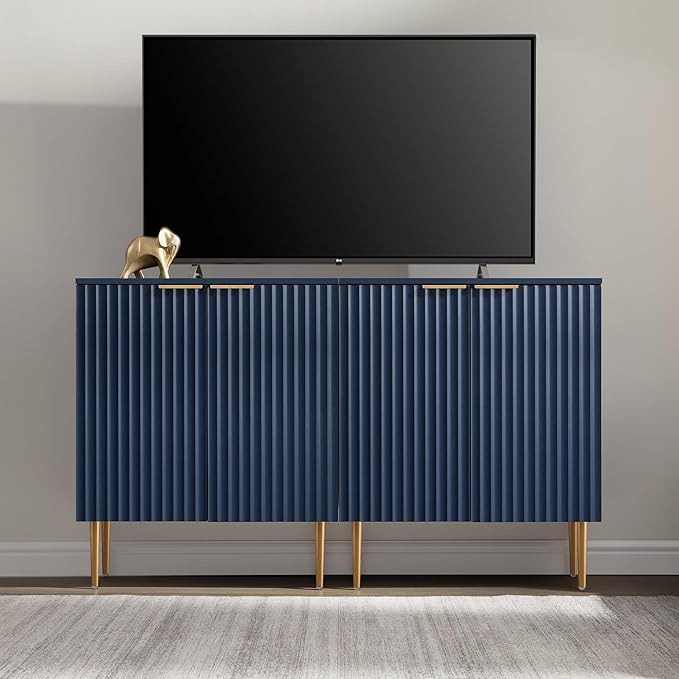 SICOTAS Sideboard Buffet Storage Cabinet - Modern Credenza Buffet Table Accent Cabinet with Doors Adjustable Shelves, Console Coffee Bar for Kitchen Entryway Living Room, Navy Blue