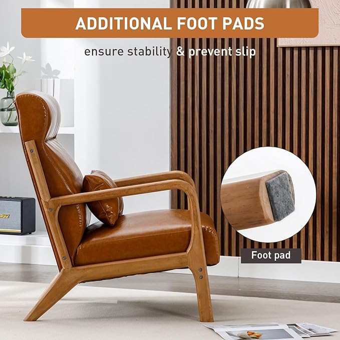 ANJ Mid Century Modern Accent Chair with High Back, Single Lounge Armchair with Solid Wood Frame, Comfy Reading Chair for Living Room, Easy Assembly