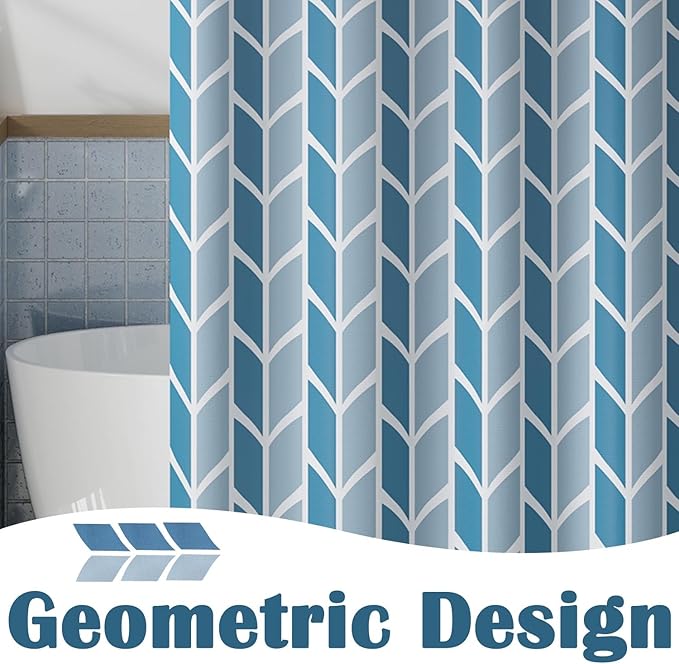 jinchan Blue and White Geometric Shower Curtain Chevron Arrow Farmhouse Shower Curtains for Bathroom Modern Waterproof Fabric with 12 Hooks 70x72 Inches