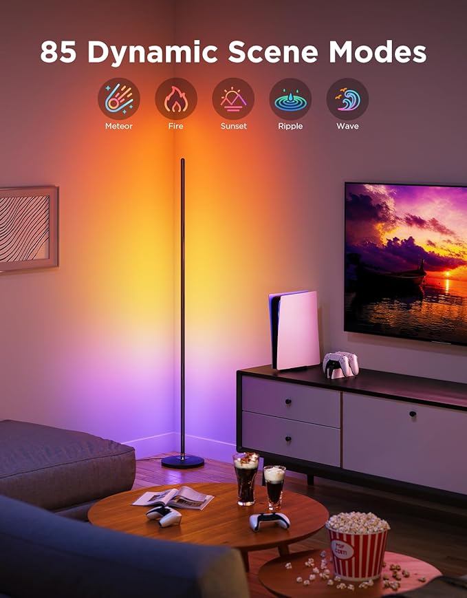 Govee RGBIC Floor Lamp Basic, LED Corner Lamp Compatible with SmartThings, Alexa, and Matter, Smart Modern Floor Lamp with Music Sync and 16 Million DIY Colors, Standing Lamp for Bedroom Living Room