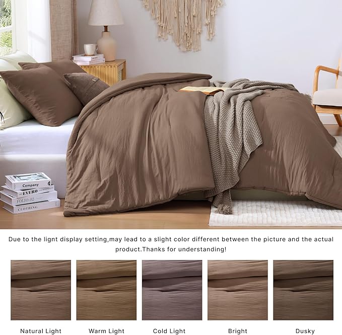 WRENSONGE Oversized Queen Comforter Set - 3 Pieces Prewashed Brown Comforter Soft Lightweight for All Seasons,Down Alternative Comforters Oversized Queen Size with 2 Pillow Shams