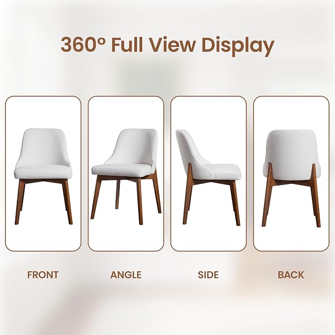 Casaphoria Dining Chairs Set of 2, Mid Century Modern Upholstered Kitchen Chairs with Solid Wood Legs, Ergonomic Accent Side Chair for Living Room, Desk, Bedroom and Vanity, Beige and Walnut