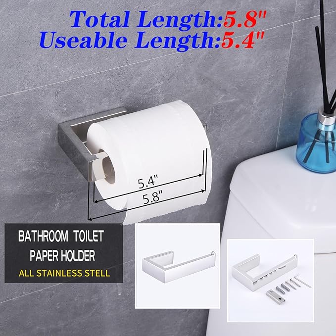 GERZWY 4-Piece Bathroom Accessory Set SUS 304 Stainless Steel Towel Bar Toilet Paper Holder Towel Ring Towel Hooks Wall Mount, Polished Finish HG1708-4JG