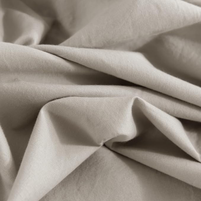 NEXHOME PRO Duvet Cover Full Size, 100% Washed Cotton Orgnic Linen Like Textured Breathable Durable Comfy, Cream Grey