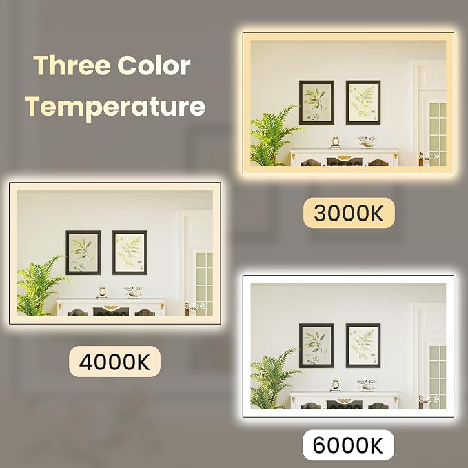 WTTY 40"X30" LED Bathroom Mirror with Black Frame, Bathroom Vanity Mirror with Lights for Wall, Front Light and Backlit, Anti-Fog, Dimmable, 3 Colors, Shatterproof, Memory, Horizontal/Vertical