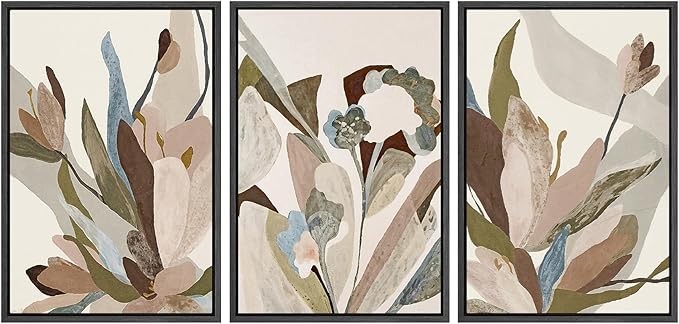 SIGNWIN Framed Canvas Print Wall Art Set Botanical Abstract Earthy Neutral Floral Illustrations Modern Art Decorative Boho Relax/Zen Nordic for Living Room, Bedroom, Office - 24"x36"x3 Black