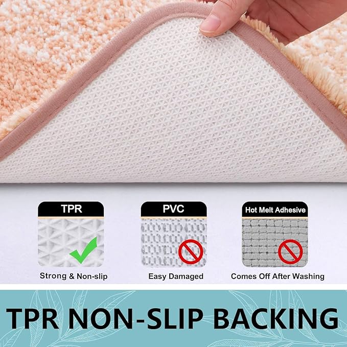 Arotive Microfiber Bathroom Rugs, Shaggy Soft and Absorbent Contour Toilet Rugs, Non-Slip, Thick Plush Machine Washable Dry Bath Mats for Toilet Base, 24x20, Peach, U-Shape
