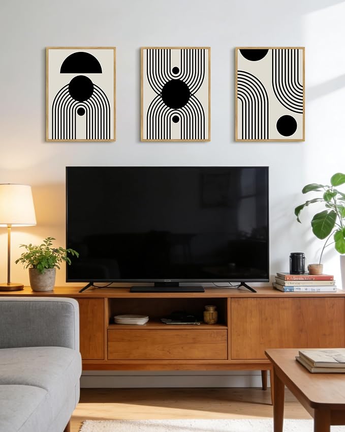 Drsoum Black Abstract Boho Wall Art Framed Modern Bohemian Wall Decor Geometry Lines Prints Ready to Hang 11x14in Natural Framed