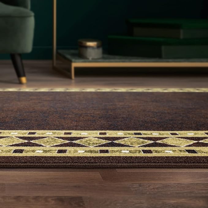 Antep Rugs Alfombras Modern Bordered 5x7 Non-Skid (Non-Slip) Low Profile Pile Rubber Backing Indoor Area Rugs (Brown Beige, 5' x 7')