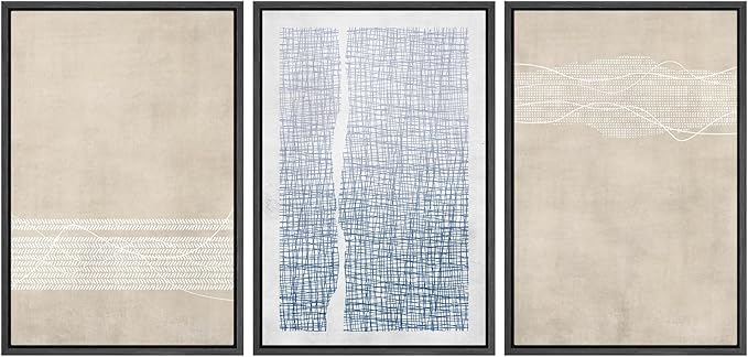 SIGNWIN Framed Canvas Print Wall Art Set Tan Blue Geometric Landscape Abstract Shapes Cozy Neutral Modern Art Decorative Boho Relax Nordic for Living Room, Bedroom, Office - 24"x36"x3 Black