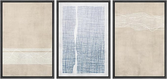 SIGNWIN Framed Canvas Print Wall Art Set Tan Blue Geometric Landscape Abstract Shapes Cozy Neutral Modern Art Decorative Boho Relax Nordic for Living Room, Bedroom, Office - 24"x36"x3 Black