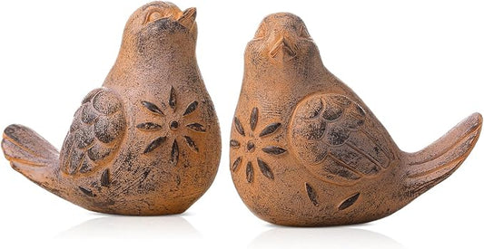 Blulu 2 Pcs Bird Figurines Home Decor Resin Bird Statue Vintage Farmhouse Decoration Boho Animal Decorative Sculpture Gifts for Home Table Office Shelf Tabletop Accents(Rust,Retro)