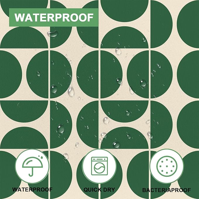 Green Mid Century Modern Shower Curtain, Boho Abstract Geometric Retro Art Bath Curtains for Bathroom, Colorful Unique Pattern Waterproof Polyester Fabric Bathroom Set 12 Hooks 72X72IN
