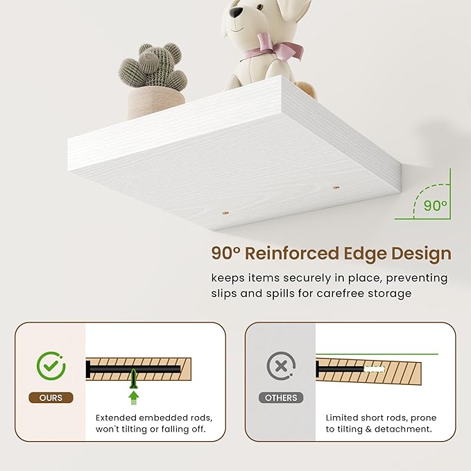 Square Floating Shelves for Wall, 11.5"W x 11.5"D x 1.25"H, 3 Pack Small Wall Mounted Engineered Wood Shelves with Invisible Brackets for Living Room, Bedroom, Bathroom, Kitchen Decor, White